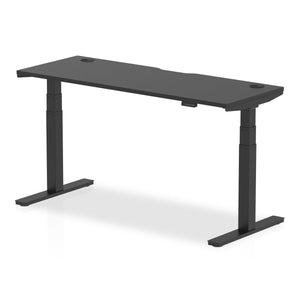 Air Black Series 1600 x 600mm Height Adjustable Desk Black Top with Cable Ports Black Leg