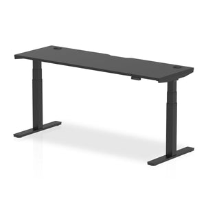 Air Black Series 1800 x 600mm Height Adjustable Desk Black Top with Cable Ports Black Leg