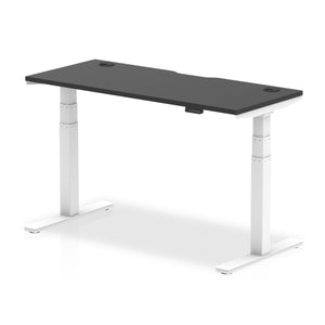 Air Black Series 1400 x 600mm Height Adjustable Desk Black Top with Cable Ports White Leg