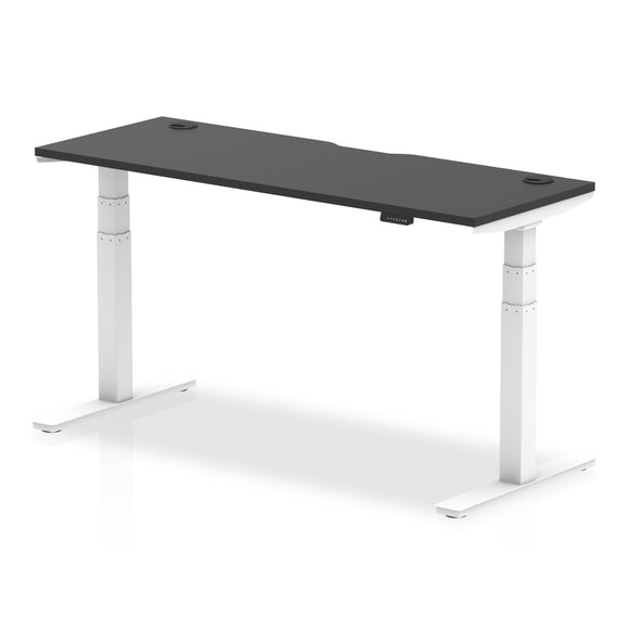 Air Black Series 1600 x 600mm Height Adjustable Desk Black Top with Cable Ports White Leg