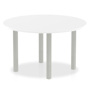 Impulse 1200mm Round Table White Top Silver Post Leg