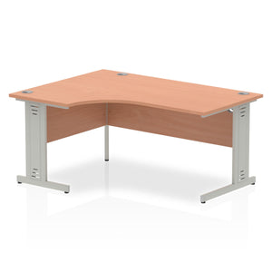 Impulse 1600mm Left Crescent Desk Beech Top Silver Cable Managed Leg