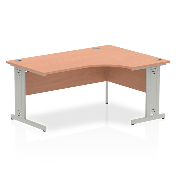 Impulse 1600mm Right Crescent Desk Beech Top Silver Cable Managed Leg