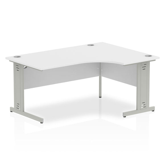 Impulse 1600mm Right Crescent Desk White Top Silver Cable Managed Leg