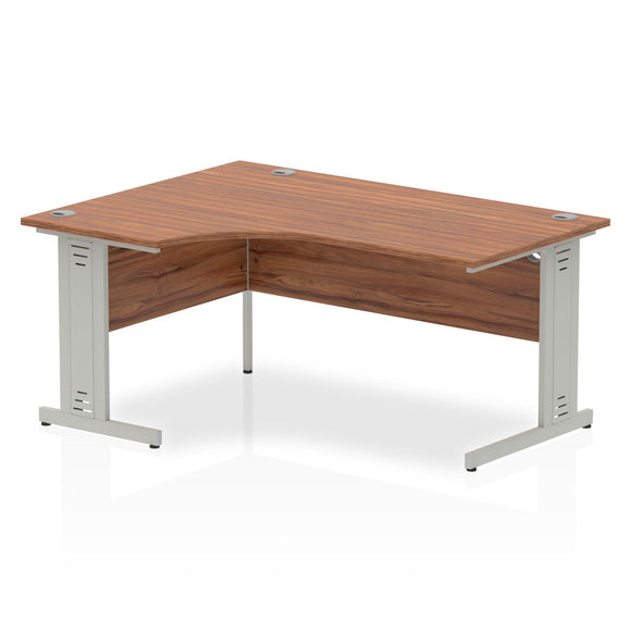 Impulse 1600mm Left Crescent Desk Walnut Top Silver Cable Managed Leg