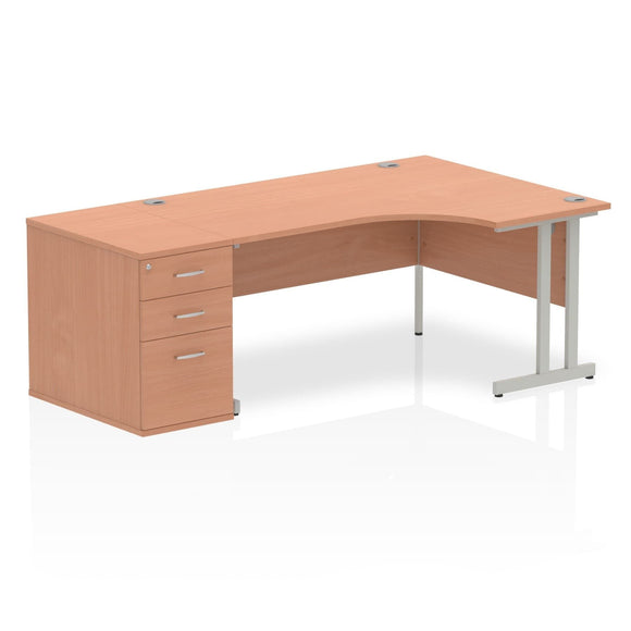 Impulse 1600mm Right Crescent Desk Beech Top Silver Cantilever Leg Workstation 800 Deep Desk High Pedestal Bundle