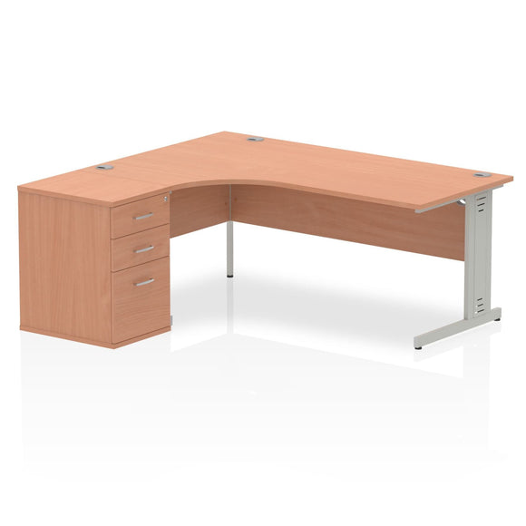 Impulse 1800mm Left Crescent Desk Beech Top White Cable Managed Leg Workstation 800 Deep Desk High Pedestal Bundle