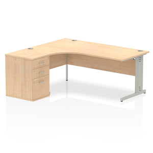 Impulse 1800mm Left Crescent Desk Maple Top Silver Cable Managed Leg Workstation 600 Deep Desk High Pedestal Bundle