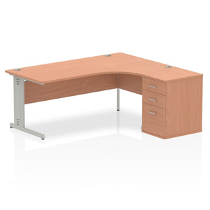 Impulse 1800mm Right Crescent Desk Walnut Top White Cable Managed Leg Workstation 800 Deep Desk High Pedestal Bundle