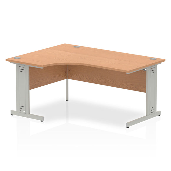 Impulse 1600mm Left Crescent Desk Oak Top Silver Cable Managed Leg