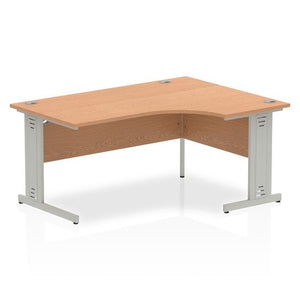 Impulse 1600mm Right Crescent Desk Oak Top Silver Cable Managed Leg