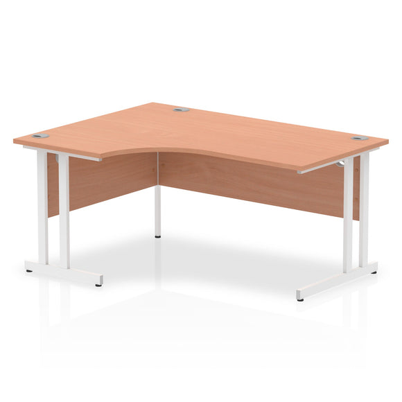 Impulse 1600mm Left Crescent Desk Beech Top White Cantilever Leg