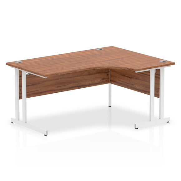 Impulse 1600mm Right Crescent Desk Walnut Top White Cantilever Leg