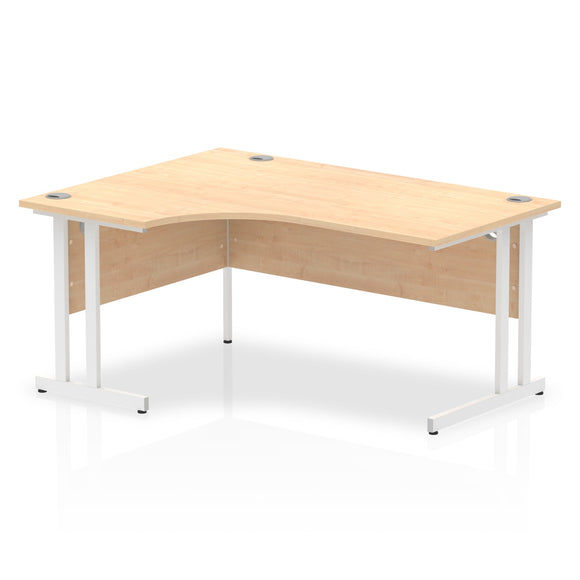 Impulse 1600mm Left Crescent Desk Maple Top White Cantilever Leg