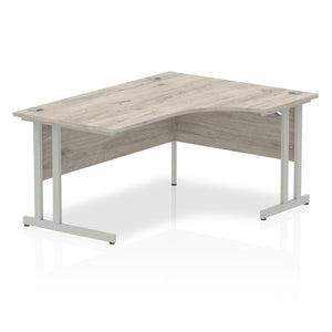 Impulse 1600mm Right Crescent Desk Grey Oak Top Silver Cantilever Leg