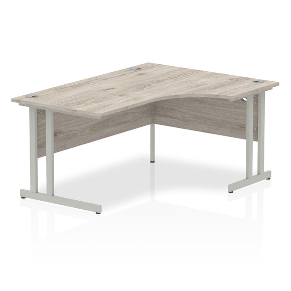 Impulse 1600mm Right Crescent Desk Grey Oak Top Silver Cantilever Leg