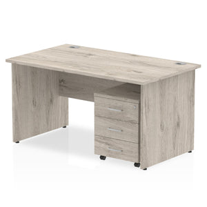 Impulse 1400 x 800mm Straight Desk Grey Oak Top Panel End Leg with 3 Drawer Mobile Pedestal Bundle