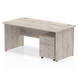 Impulse 1600 x 800mm Straight Desk Grey Oak Top Panel End Leg with 3 Drawer Mobile Pedestal