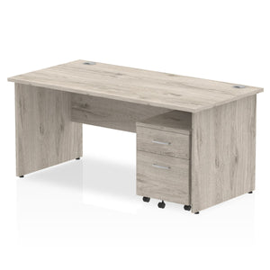 Impulse 1600 x 800mm Straight Desk Grey Oak Top Panel End Leg with 2 Drawer Mobile Pedestal