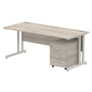 Impulse 1800 x 800mm Straight Desk Grey Oak Top Silver Cantilever Leg with 3 Drawer Mobile Pedestal