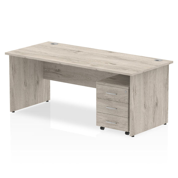 Impulse 1800 x 800mm Straight Desk Grey Oak Top Panel End Leg with 3 Drawer Mobile Pedestal