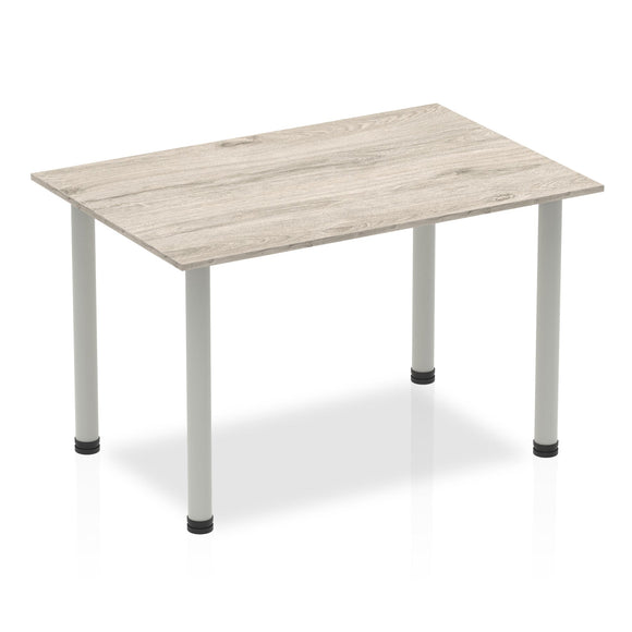 Impulse 1200mm Straight Table Grey Oak Top Silver Post Leg