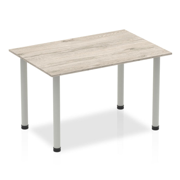 Impulse 1400mm Straight Table Grey Oak Top Silver Post Leg