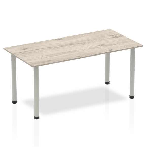 Impulse 1600mm Straight Table Grey Oak Top Silver Post Leg