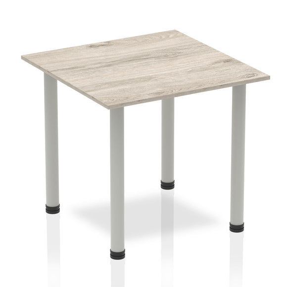 Impulse 800mm Square Table Grey Oak Top Silver Post Leg