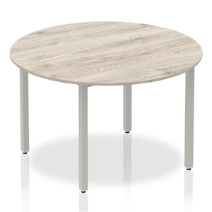 Impulse 1200mm Round Table Grey Oak Top Silver Box Frame Leg