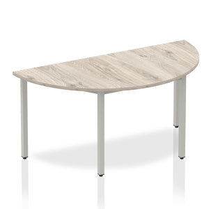 Impulse 1600mm Semi-Circle Table Grey Oak Top Silver Box Frame Leg