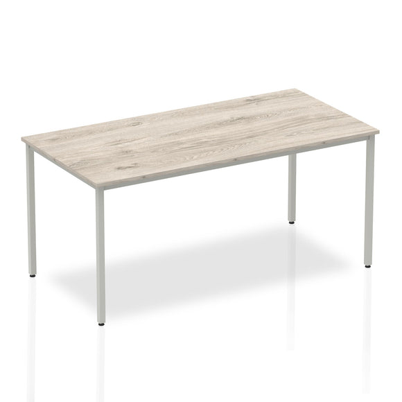 Impulse 1600mm Straight Table Grey Oak Top Silver Box Frame Leg