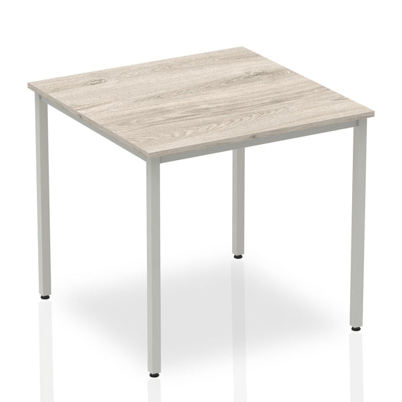 Impulse 800mm Straight Table Grey Oak Top Silver Box Frame Leg