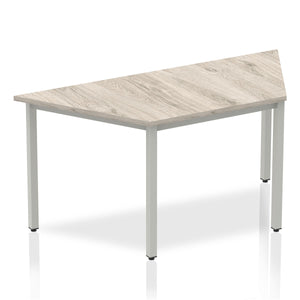 Impulse 1600mm Trapezium Grey Oak Top Silver Box Frame Leg