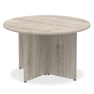 Impulse 1200mm Round Table Grey Oak Top Arrowhead Leg