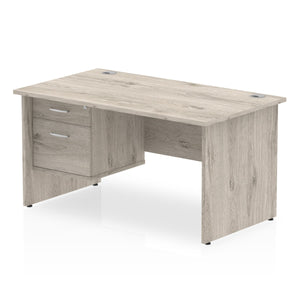 Impulse 1400 x 800mm Straight Desk Grey Oak Top Panel End Leg with 1 x 2 Drawer Fixed Pedestal