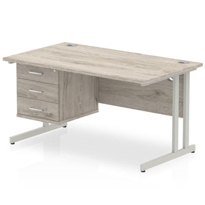 Impulse 1400 x 800mm Straight Desk Grey Oak Top Silver Cantilever Leg with 1 x 3 Drawer Fixed Pedestal