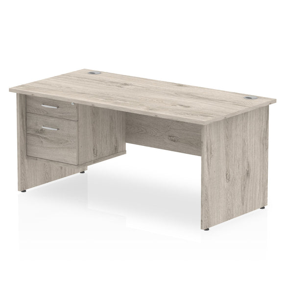 Impulse 1600 x 800mm Straight Desk Grey Oak Top Panel End Leg 1 x 2 Drawer Fixed Pedestal