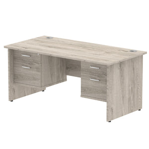 Impulse 1600 x 800mm Straight Desk Grey Oak Top Panel End Leg 2 x 2 Drawer Fixed Pedestal