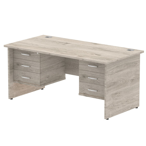 Impulse 1600 x 800mm Straight Desk Grey Oak Top Panel End Leg 2 x 3 Drawer Fixed Pedestal