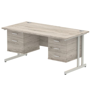 Impulse 1600 x 800mm Straight Desk Grey Oak Top Silver Cantilever Leg 1 x 2 Drawer 1 x 3 Drawer Fixed Pedestal