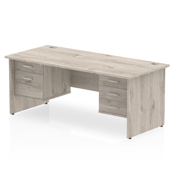 Impulse 1800 x 800mm Straight Desk Grey Oak Top Panel End Leg 1 x 2 Drawer 1 x 3 Drawer Fixed Pedestal