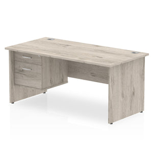 Impulse 1800 x 800mm Straight Desk Grey Oak Top Panel End Leg 1 x 2 Drawer Fixed Pedestal