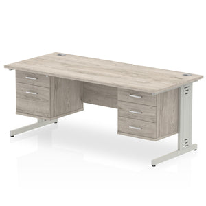 Impulse 1800 x 800mm Straight Desk Grey Oak Top Silver Cable Managed Leg 1 x 2 Drawer 1 x 3 Drawer Fixed Pedestal