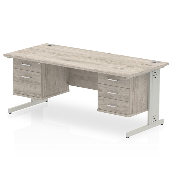 Impulse 1800 x 800mm Straight Desk Grey Oak Top Silver Cable Managed Leg 1 x 2 Drawer 1 x 3 Drawer Fixed Pedestal