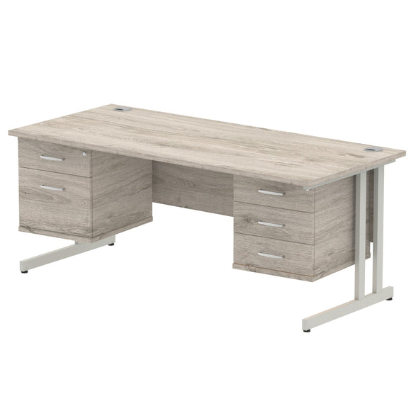 Impulse 1800 x 800mm Straight Desk Grey Oak Top Silver Cantilever Leg 1 x 2 Drawer 1 x 3 Drawer Fixed Pedestal