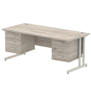 Impulse 1800 x 800mm Straight Desk Grey Oak Top Silver Cantilever Leg 2 x 3 Drawer Fixed Pedestal