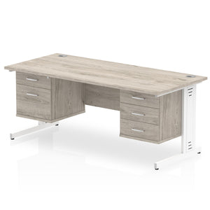 Impulse 1800 x 800mm Straight Desk Grey Oak Top White Cable Managed Leg 1 x 2 Drawer 1 x 3 Drawer Fixed Pedestal