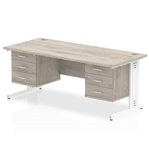 Impulse 1800 x 800mm Straight Desk Grey Oak Top White Cable Managed Leg 2 x 3 Drawer Fixed Pedestal