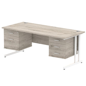 Impulse 1800 x 800mm Straight Desk Grey Oak Top White Cantilever Leg 1 x 2 Drawer 1 x 3 Drawer Fixed Pedestal